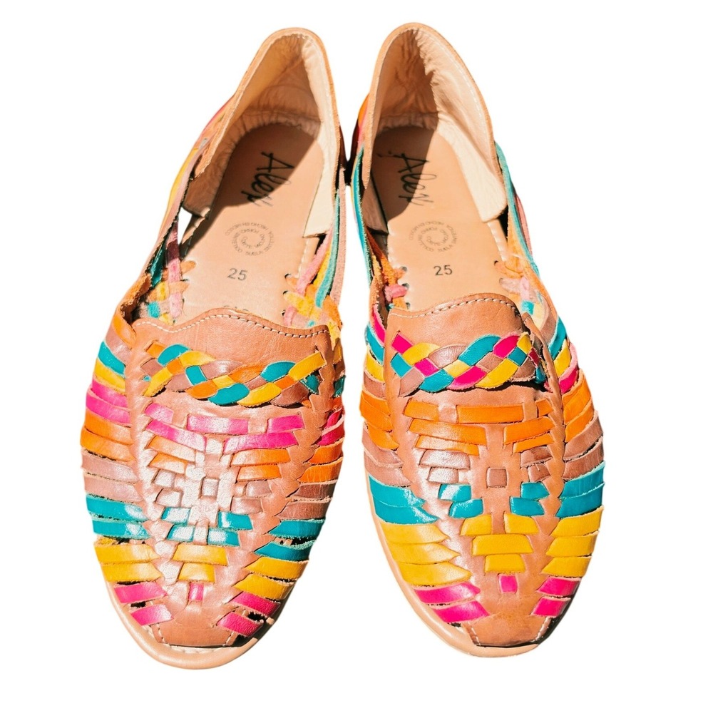 Alex Womens Mexican Huarache Sandals Rainbow Woven Leather Flats Size 25 - US 8